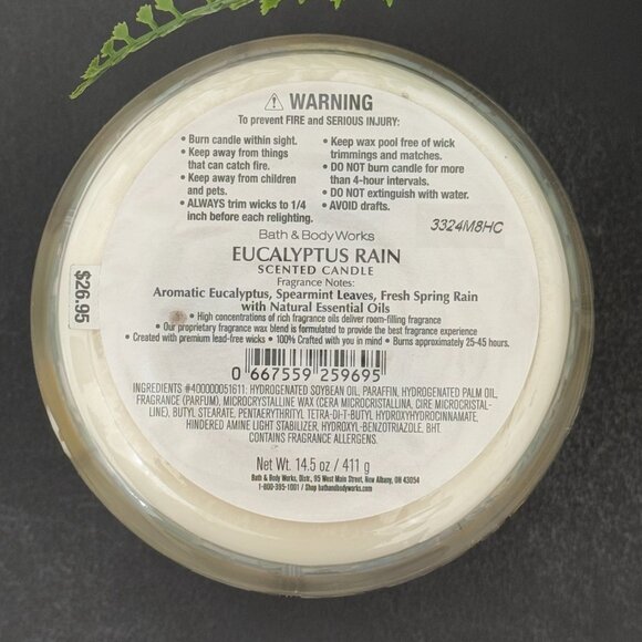 BBW Eucalyptus Rain Bath & Body Works 3 Wick Candle - Picture 10 of 10